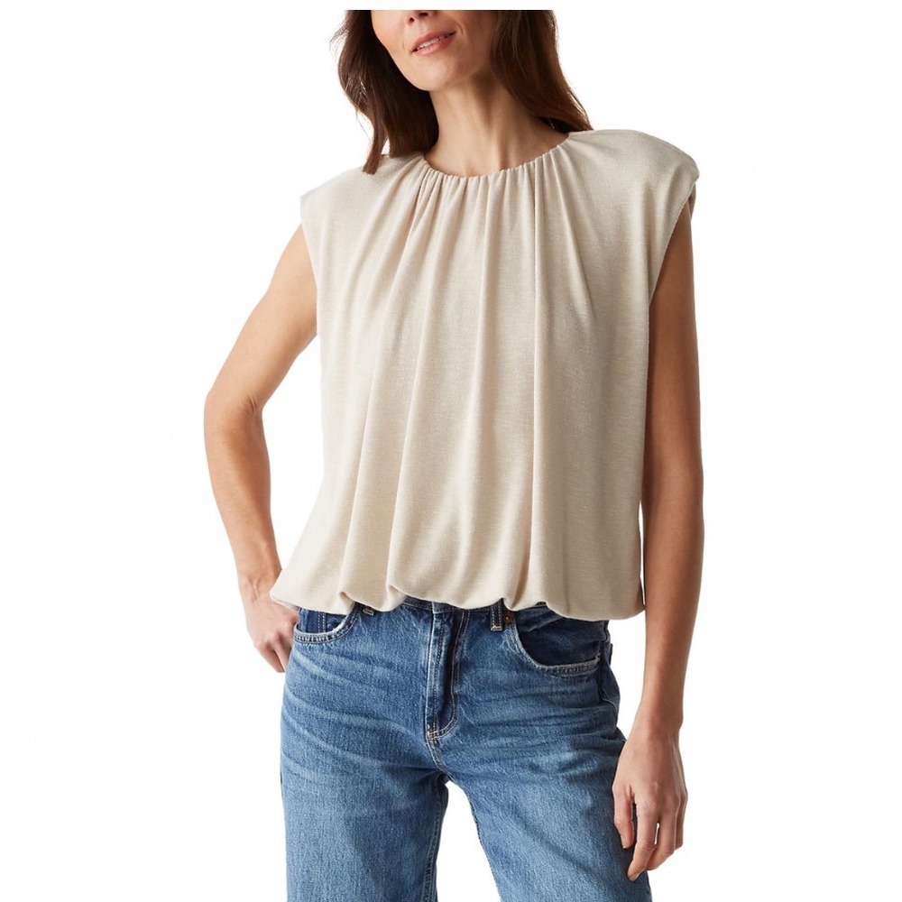 Michael Stars Cindy Bubble Top Oatmeal Tahoe Jersey Sleeveless Gathered Small